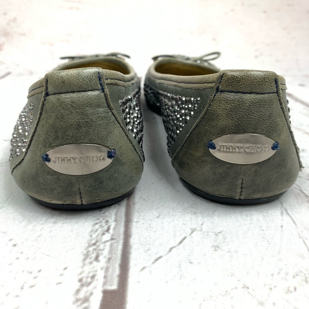 JIMMY CHOO gray flats 371/2 (71/2) bejeweled w/bow - Picture 3 of 7